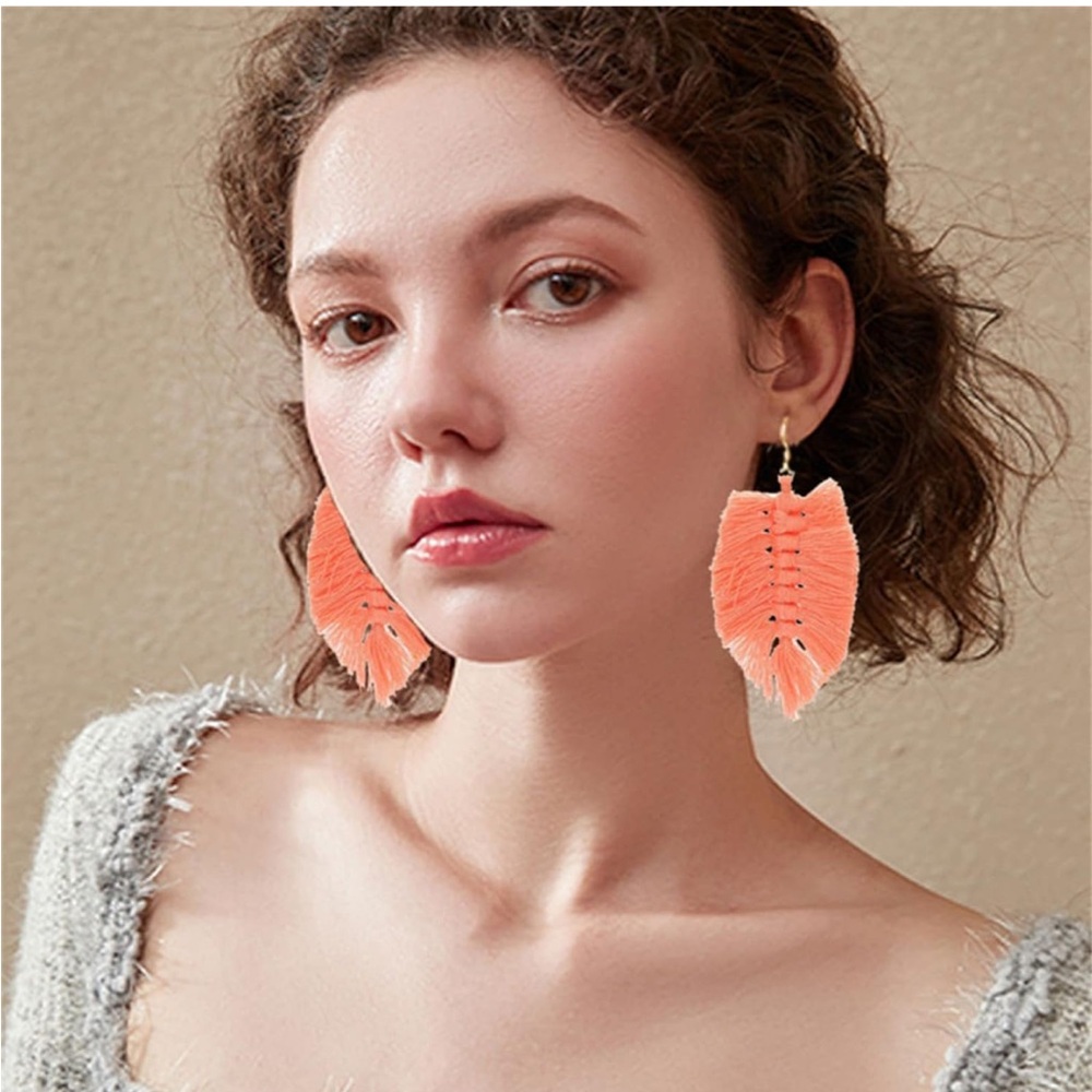 Coral Colored Boho Tassel Earrings